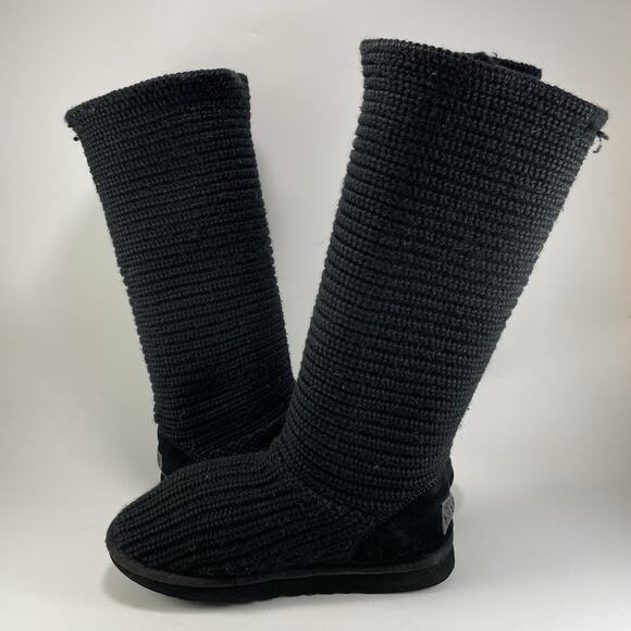 UGG Australia Black Classic Cardy Knit Tall Sweater Boots 5819 Womens Size 7 - Picture 9 of 10